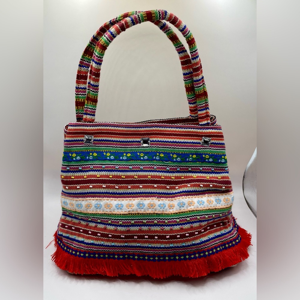 Boho Market Bag Purse Multicolored Striped Shopper Toi By Mia Chan Handbag